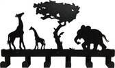 Zwarte Kinderkapstok - 40 cm - Safari - Met 6 Haken - Kinderkamer & Hal Decoratie - Babykamer Kapstok - Kindvriendelijke Kapstok - Muurkapstok voor Jassen en Tassen