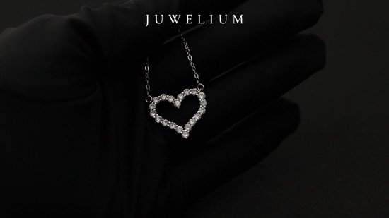 Collier Juwelium Love Heart en Argent S925, réglable de 40 à 45 cm, avec cristaux de zircone, dans un coffret à bijoux de Luxe – Cadeau Perfect pour femme, petite amie, mère ou fille.