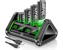 RHYTHMFLAME Oplaadstation geschikt voor Xbox Series X/S - Xbox One X/S - Xbox One Elite - Controller Batterij 4 Stuks + Oplader Accu Set met Oplader - Xbox Controller Accessoires