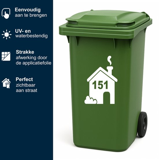 Kliko poubelle maison | Autocollant de conteneur | Avec votre eigen numéro de maison