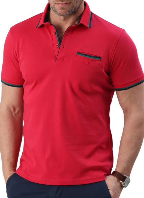 Polo Shirt heren - Met Borstzak - 100% Katoen - Heren Polo Shirt korte Mouw - Rood - maat M
