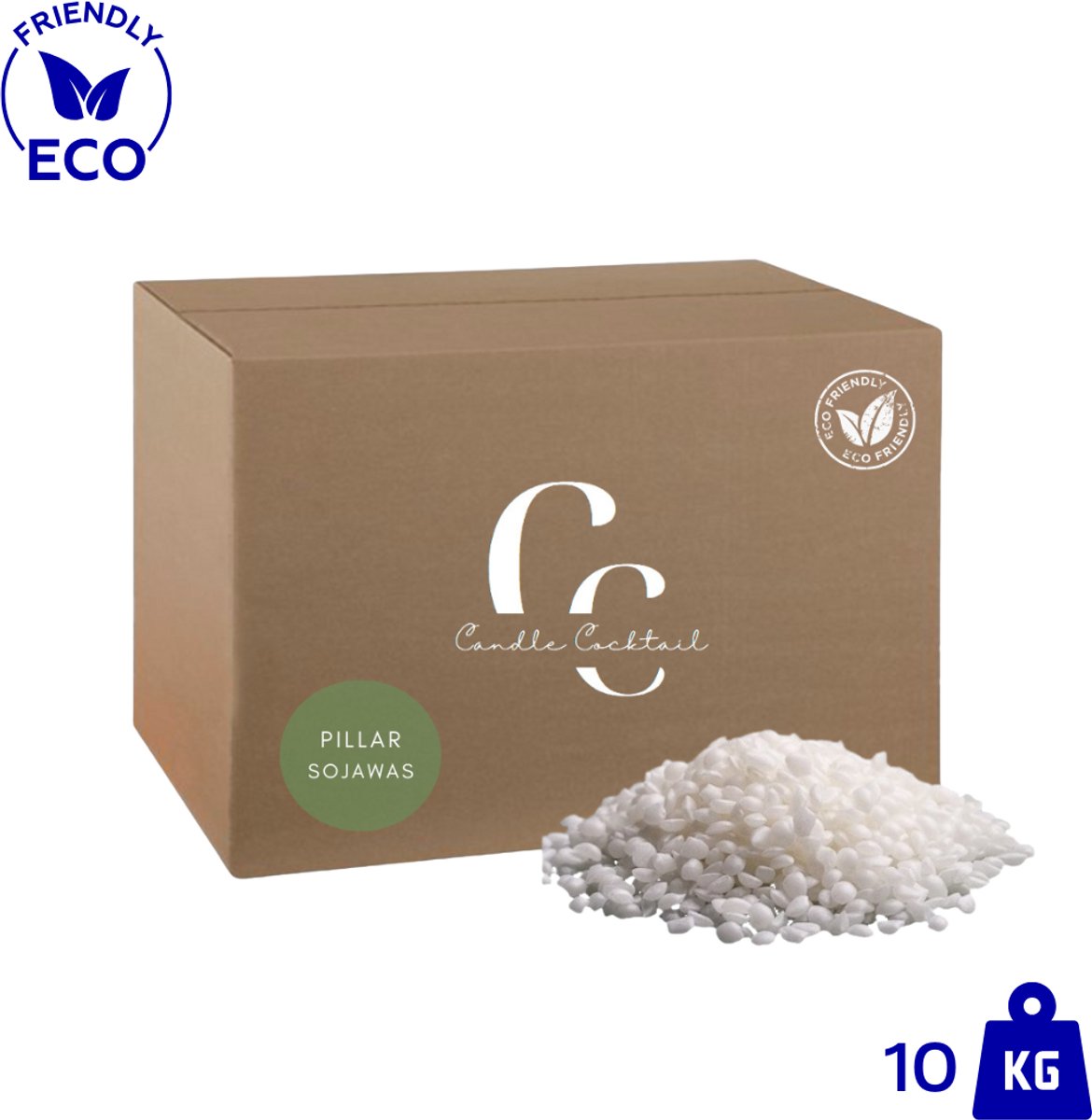 Candle Cocktail® Kwalitatieve Stevige 100% Ecologische Pillar Sojawas | 10 KG | Voor Vrijstaande Kaarsen | Gietwas | Smeltpunt 50°C | Kaarsen Gieten | Vegan | Mallen Kaarsen | Soy wax | Soyawas | Kaarsenwas