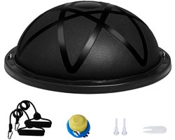 Halve Gymnastiekbal Trainer, 58cm Evenwichtsbal, 300kg Capaciteit, Yoga Bal met Weerstand Banden en Pomp, Kracht Fitness Bal voor Thuis Fitness, Zwart