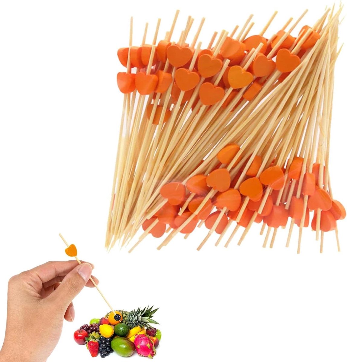 100 Stuks Rode Hart Cocktailsticks van Bamboe - Feestartikelen voor Gerechten en Fruit