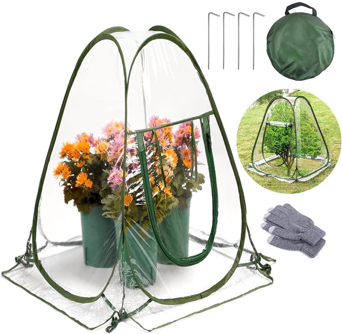 Ibenzoa® Kleine Pop-Up Kas voor Plantbescherming en Overwintering, 70 x 70 x 80 cm, Transparante Beschermtent