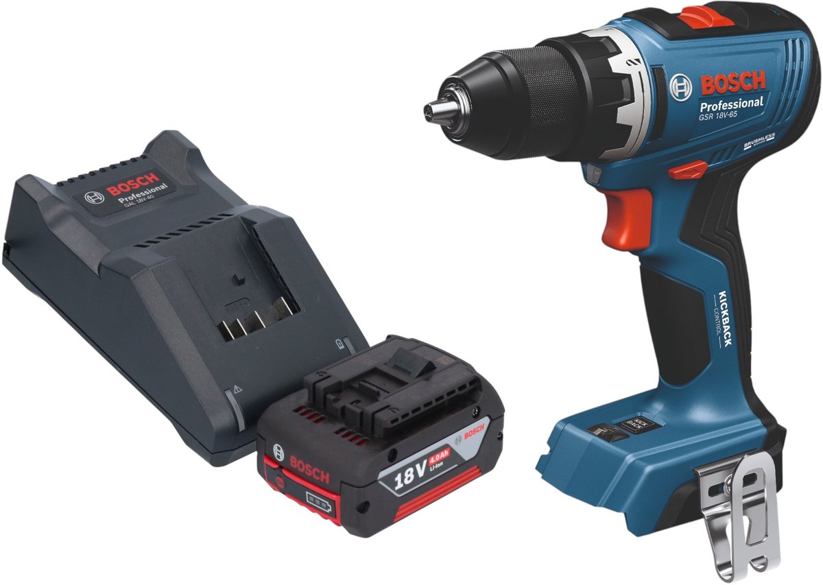 Bosch GSB 18V-65 Professionele accu klopboormachine 18 V 65 Nm borstelloos + 1x oplaadbare accu 4.0 Ah + lader