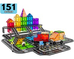 Magnetic Tiles - Magnetisch Speelgoed - Magnetische Tegels - Educatief & Constructie - Montessori Speelgoed - 151 Stuks - Magnetische Bouwstenen - Magnetische Bouwblokken - Voor 3, 4, 5, 6, 7, 8, 9 Jaar - Bouw je Magna Wereld - Kinderen - Playnetix