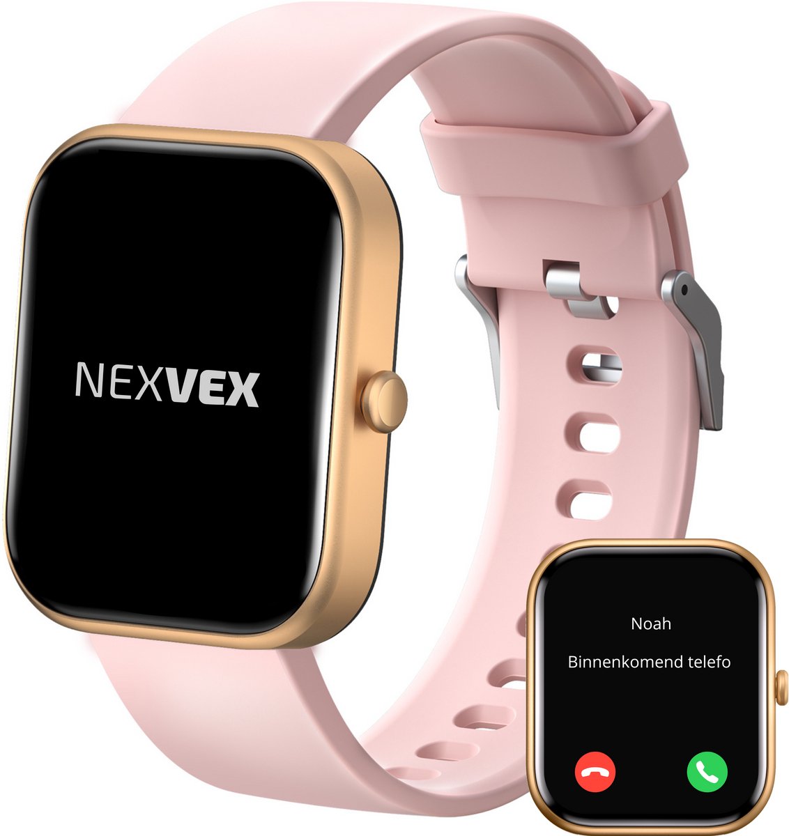 Nexvex® Deluxe Smartwatch voor Dames - Sporthorloge met Hartslagmeter - Bloeddrukmeter - Stappenteller - Sport Horloge met Belfunctie - Smart Watch Saturatiemeter - Zaklamp - Yoga - Bluetooth Activity Tracker - Android/iOS - 2.0 Inch - Rosé
