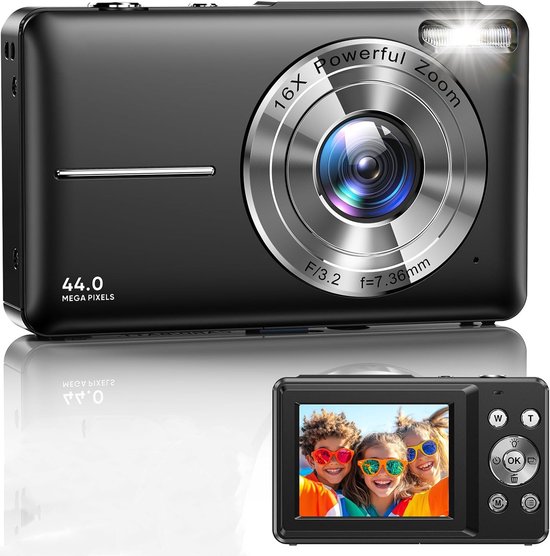 Digitale Camera Fotocamera, FHD 1080P 44MP Compacte Kindercamera Met 32 Kaart Oplaadbare Digitale Camera Met 16x Digitale Zoom 24 Inch Lcd Scherm
