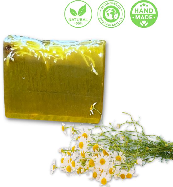 De Vitamineshop - Zeep - Natuurlijke Kamilleolie Zeep Blok – 100% Natuurlijke & Handgemaakte Verzachtende Zeep - Handzeep - Douchezeep - Cadeau - 120 gr