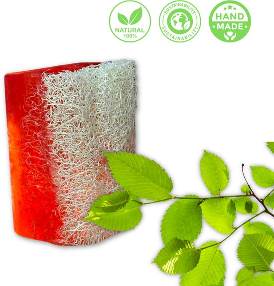 De Vitamineshop - Zeep - Natuurlijke Thee Boom Zeep Blok met Luffa – 100% Natuurlijke & Handgemaakte Loofah Scrubzeep - Handzeep - Douchezeep - Cadeau - 120 gr