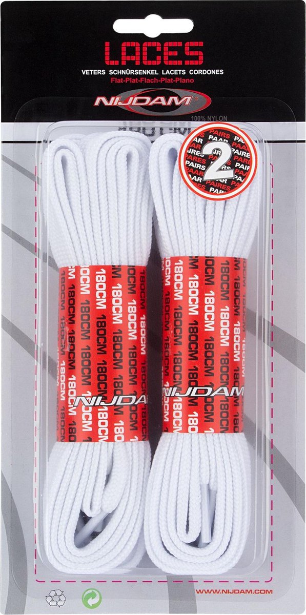 Nijdam Veters Plat - 180 cm - 2 Paar - Wit