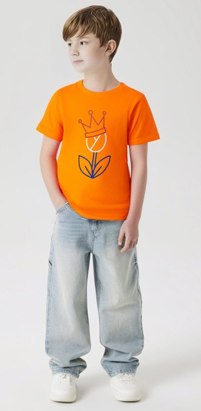 T-shirt Oranje enfant Tulipe & Couronne | Fête du Roi | Hollande | Championnats d'Europe - Championnats du monde - Jeux olympiques | Orange | Enfant 7-8 ans | Taille 128