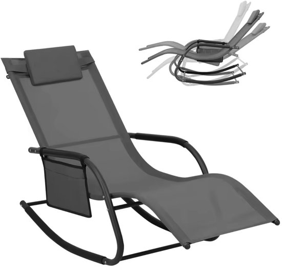tillvex relaxstoel Tuinligstoel | Ligstoel weerbestendig | Schwungliege 150 kg belasting | Zonnebed ademend (Antraciet/Grijs