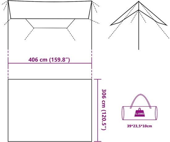 vidaXL - Auvent de camping - Imperméable - 406 x 306 cm - Marron