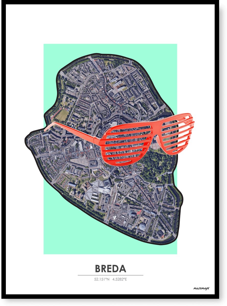 Poster Breda - Handgemaakte stadskaart - Pop-Art Design - B2 (50 x 70 cm) - MuzeMaps
