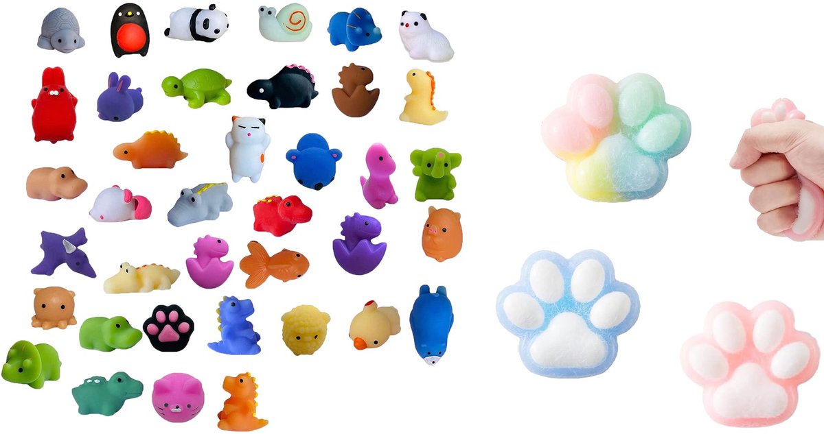 Happy Trendz® Mochi Squishy - 10 stuks + DogFeet Squishy Squishie Hondenpoot bekend van TikTok - squishy dieren- animal | Leuk| Anti stress | Kneedbaar / mochies squishies / Schoencadeau / Feest / Verjaardag / 2025