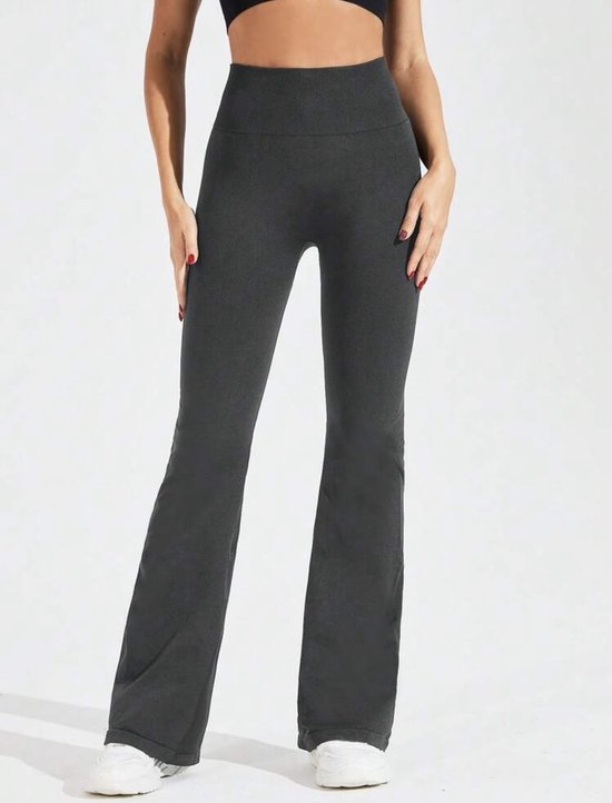 Foto: Flared sportbroek flared legging sport yoga fitness dames scrunch flared wijde pijpen bbl legging butt lifting push up stretch hoge taille shaping afslankend corrigerend naadloos ademend grijs maat xs s