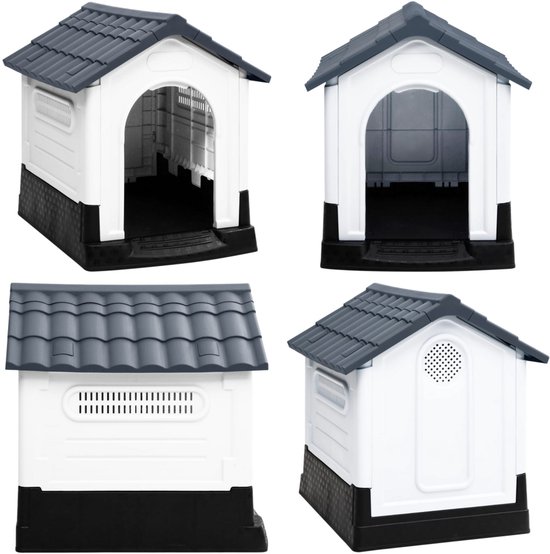 vidaXL Hondenhok 57x68x66 cm polypropeen grijs - Hondenhok - Hondenhokken - Honden Hok - Hondenhuis