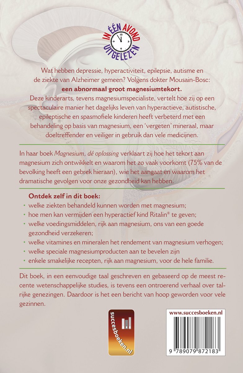 Achterkant van een boek met tekst, barcode en website.