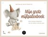 Titelpagina van "Mijn grote mijlpalenboek" met een zittende olifant met feestmuts.