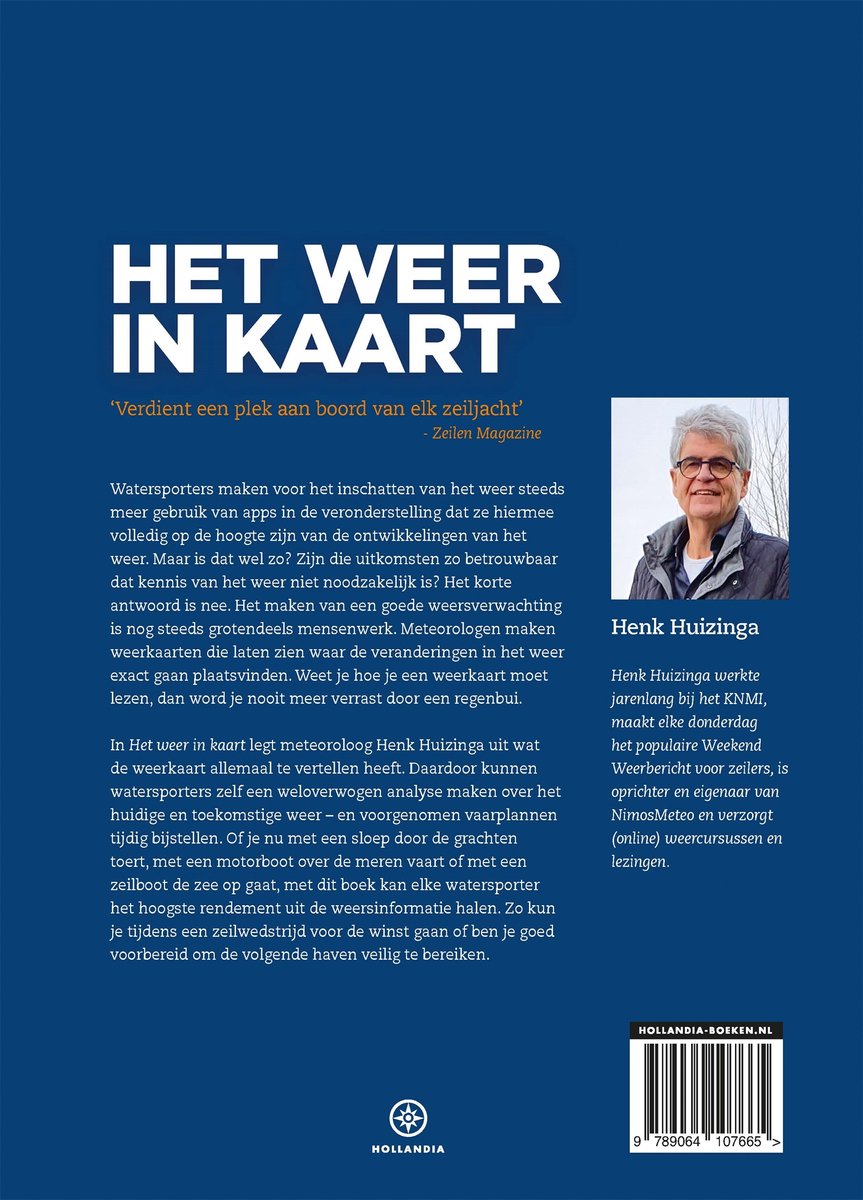Henk Huizinga, schrijver van 'Het weer in kaart', met een grijze trui en gestreept overhemd.