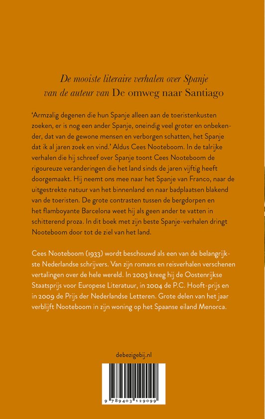 Boekcover met tekst over de mooiste literaire verhalen over Spanje. De auteur is Cees Nooteboom.