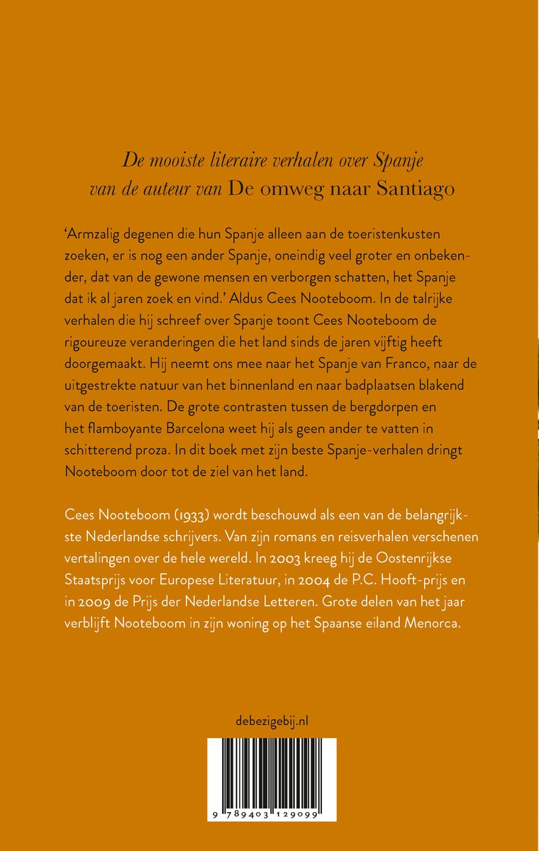 Boekcover met tekst over de mooiste literaire verhalen over Spanje. De auteur is Cees Nooteboom.