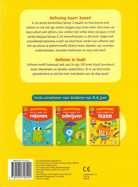 Trois livres pour enfants : 'calcul', 'écriture' et 'lecture', avec des illustrations colorées d'animaux et de lettres.