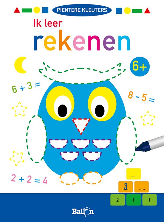 Voorblad van 'Ik leer rekenen', met een uil en sommen.