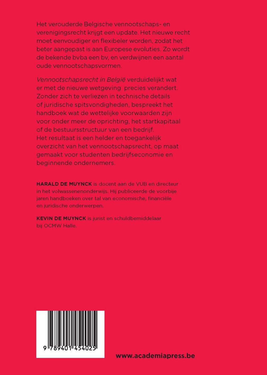 Vennootschapsrecht in België - back cover