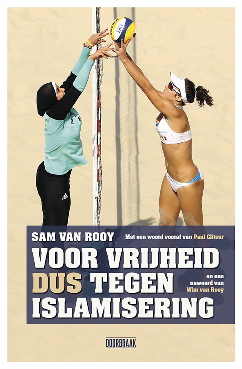 Boekcover met twee vrouwen die beachvolleyballen. Tekst: 'Voor vrijheid dus tegen islamisering'.
