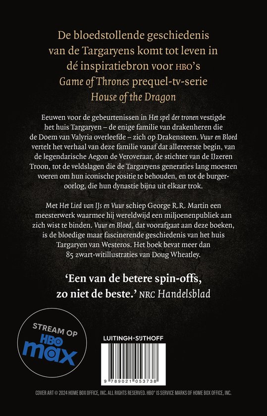 Le dos du livre présente du texte sur la série 'House of the Dragon' et un code-barres.