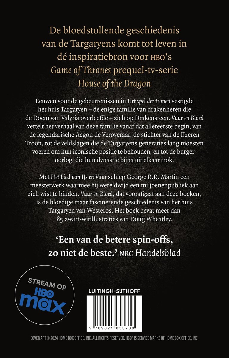 Le dos du livre présente du texte sur la série 'House of the Dragon' et un code-barres.