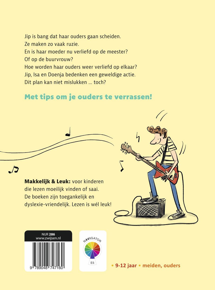 Boekomslag met een jongen die gitaar speelt en tekst over het boek.