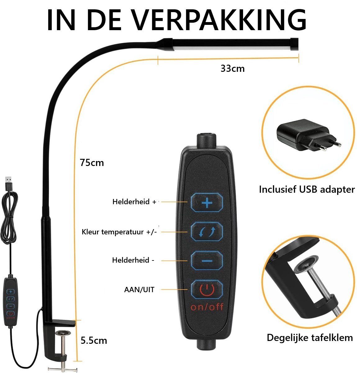 Lampen District - LED Bureaulamp met klem - Oogbeschermende LED Lamp thumbnail 5