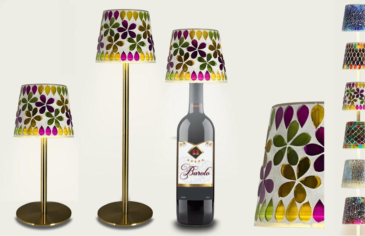 Arca Draadloze Tafellamp MONZA mozaïek - LED - dimmable - geschikt voor buiten IP44 - incl fles adapter - giftbox