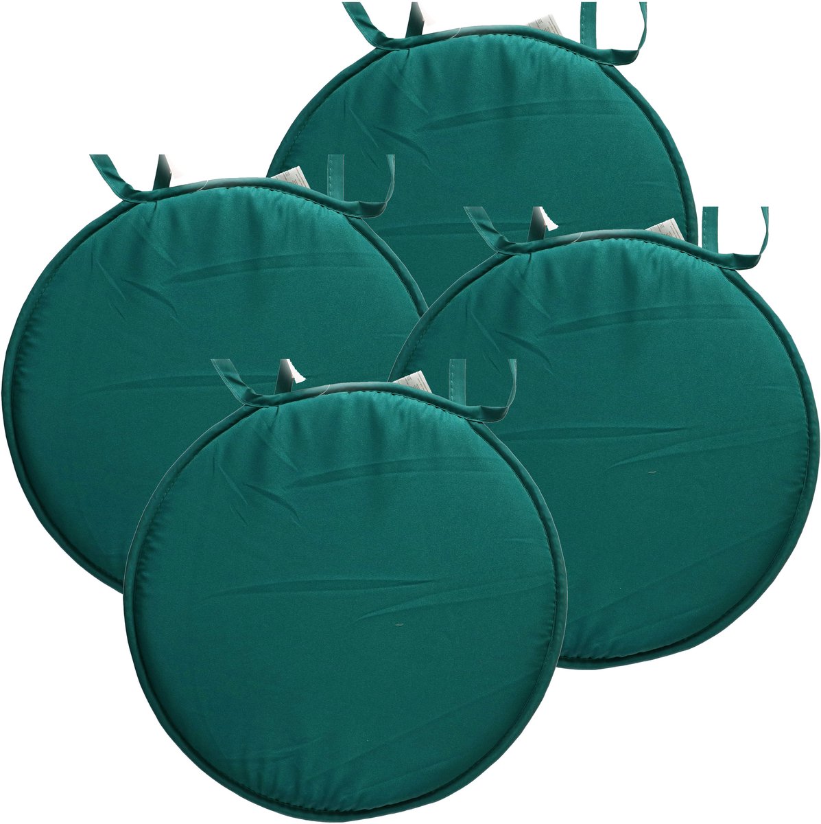 Stof Textile Home stoelkussens - 4x - emerald groen - D40 x H3 cm - voor binnen - touwtjes sluiting - zitkussens plat - rond