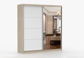 Armoire Posa 42 - Armoire 2 portes coulissantes avec miroir, 3 tiroirs et tringle à vêtements - Armoire pour chambre, hall et salon - Armoire moderne avec grand espace de rangement (Sonoma + Wit)