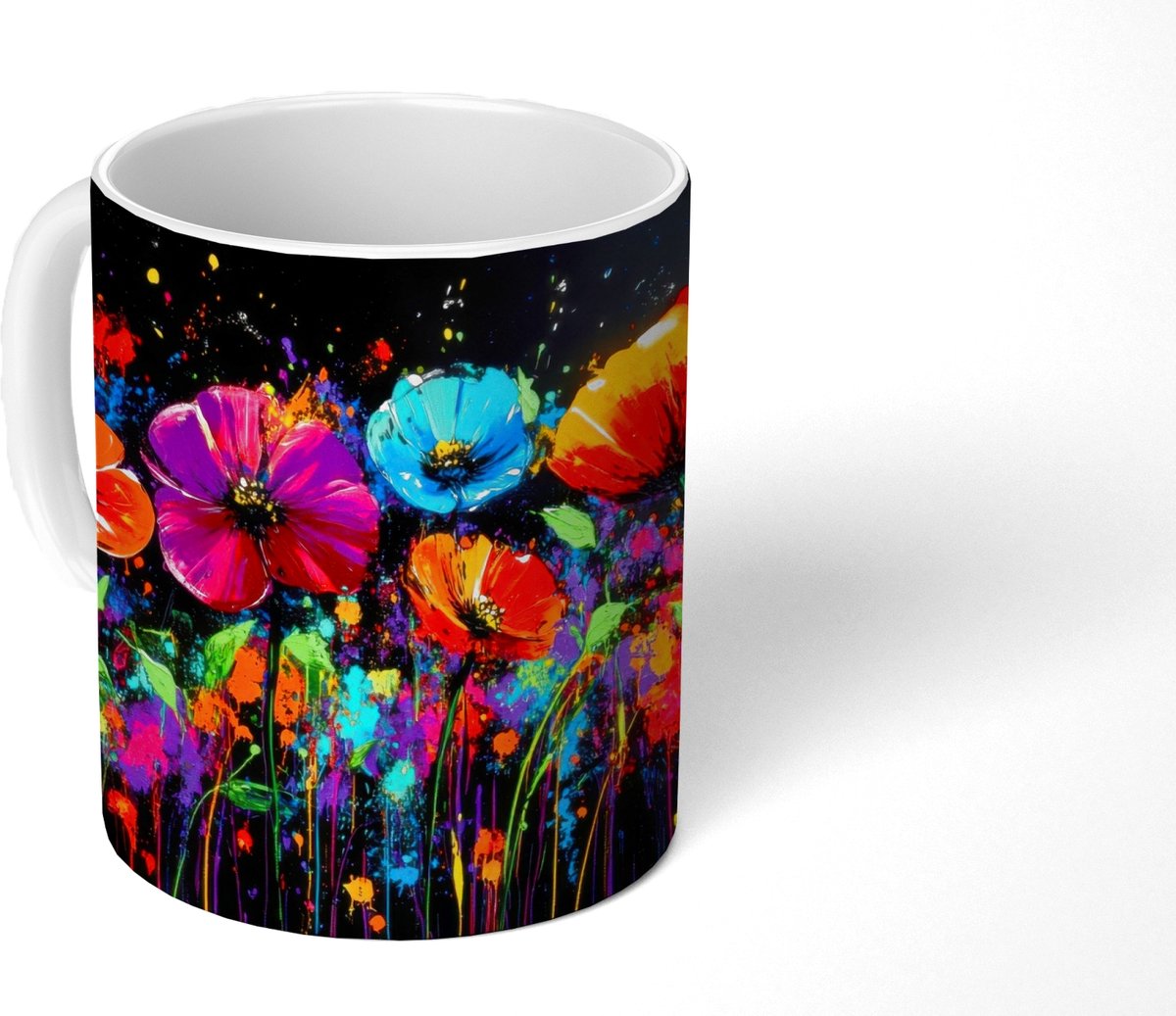 Mok - Koffiemok - Bloemen - Kleurrijk - Spetters - Mokken - 350 ML - Beker - Koffiemokken - Theemok