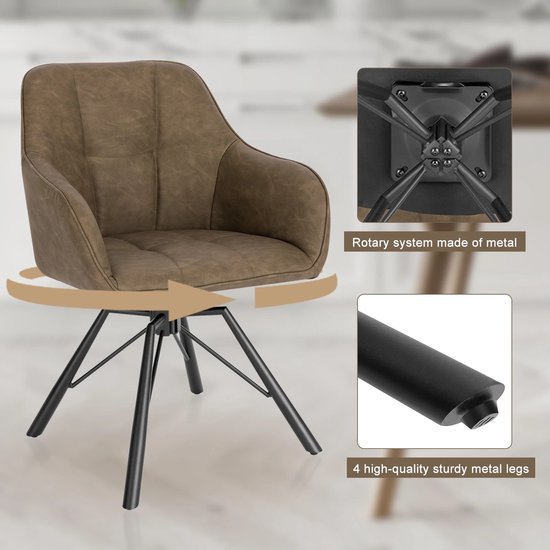 Eetkamerstoel - Eetkamerstoelen met armleuning - Eetkamer stoelen - 360° Draaibaar - Brede zitting - Vintage kunstleer - 1 stuk