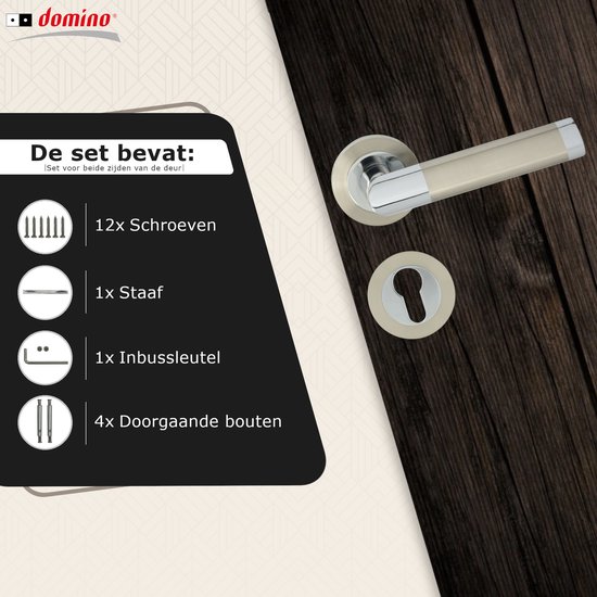 Poignée de porte Domino® JARO R ECO M6 M9 - Chrome/ Nickel - Cylindre profilé PZ avec rosace ronde - Ferrures de porte en aluminium - Poignée de porte pour porte de chambre, porte de bureau, porte de cave et porte intérieure