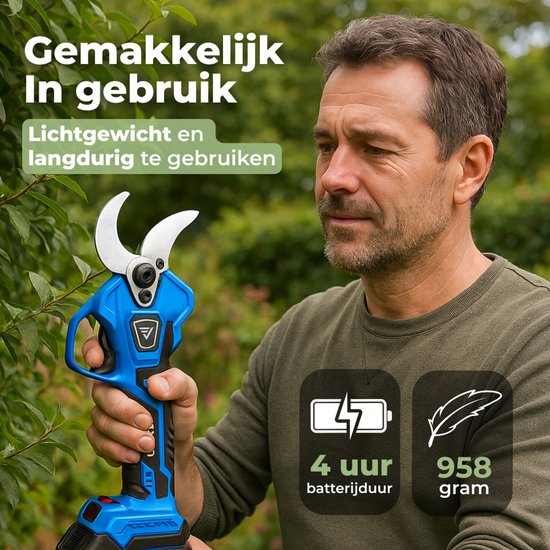 Visaly Elektrische Snoeischaar - 40mm Snijdiameter - Accu Snoeischaar - Takkenschaar - Heggenschaar - Incl. Opbergkoffer, Reserve messen en 2 Accu's van Merkloos	 — afbeelding 4