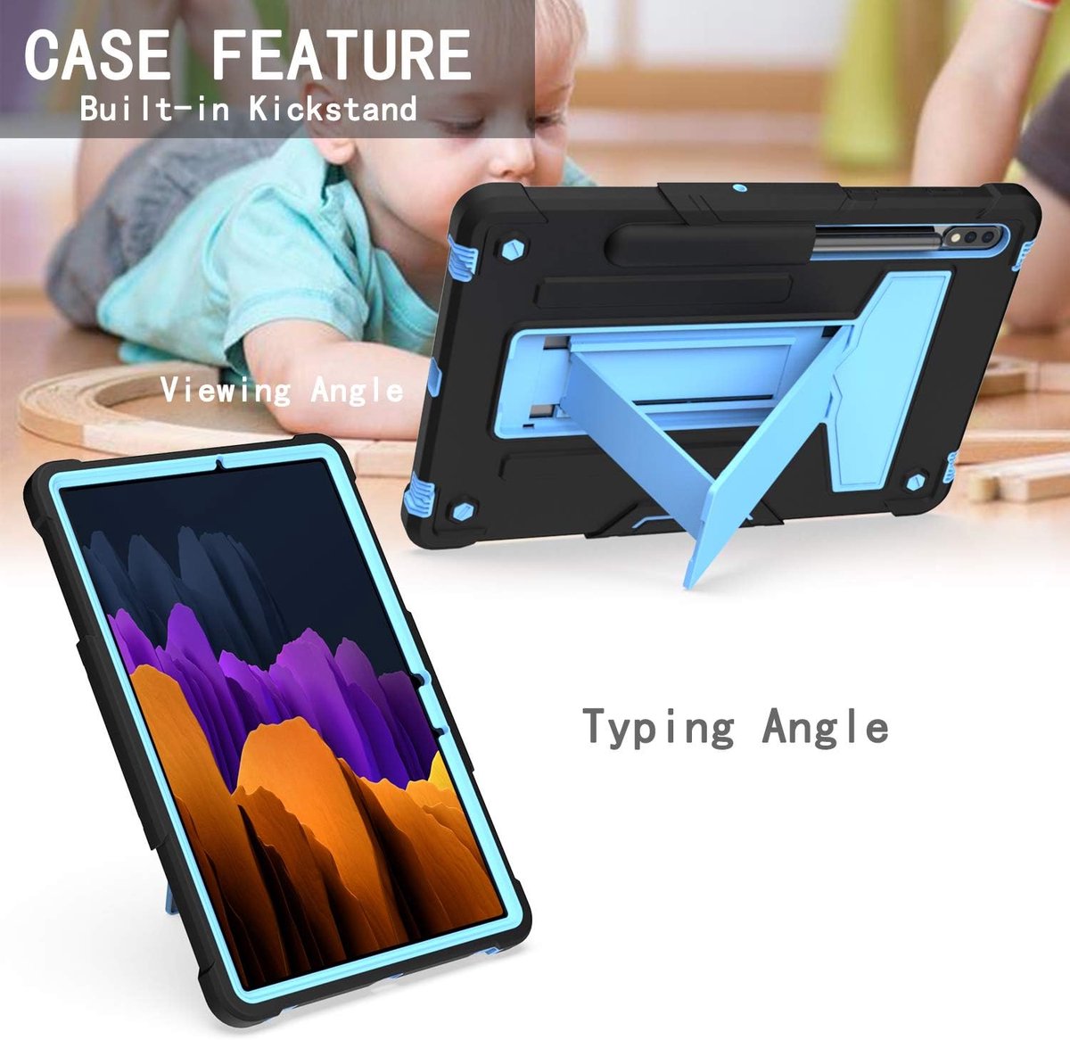 Samsung Galaxy Tab S8 - beschermhoes 11 inch - 1 stuk - schokbestendig zwart blauw