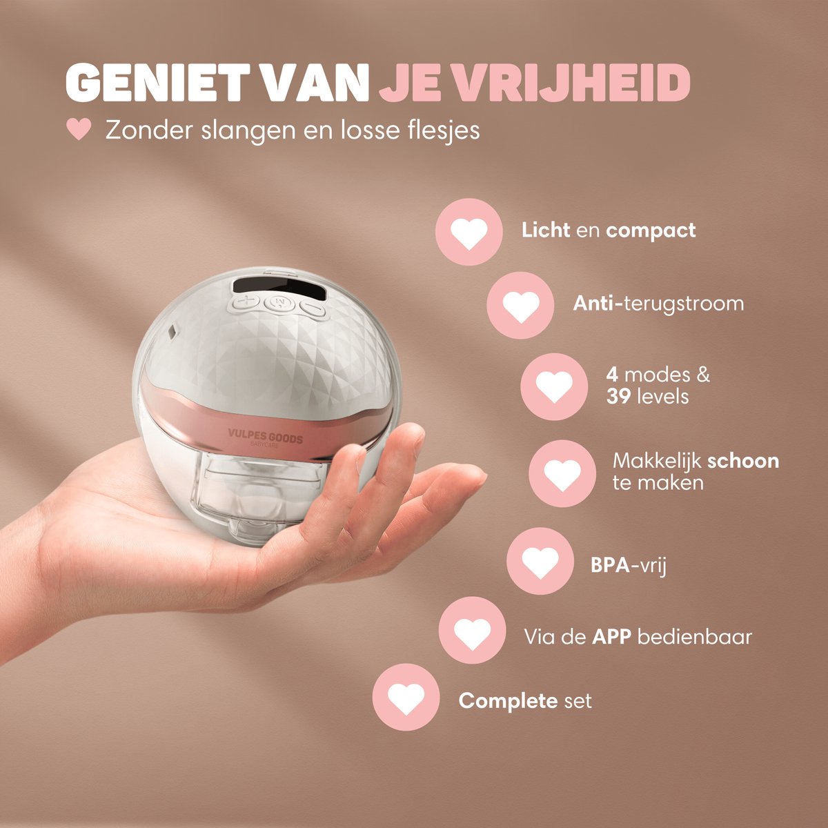 Vulpes Goods® BabyCare - Elektrische Draadloze Borstkolf - Handsfree & Draagbaar - met APP bediening - BPA-Vrij - Incl. Borstschildverkleiners, 30 Moedermelk Bewaarzakjes, Reistas & Kolfdagboek - PRO V2 thumbnail 6