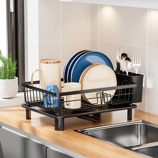 APPASO Gouden afdruiprek - ruimtebesparend afdruiprek, afdruiprekken voor aanrecht, roestvrijstalen droogrek voor keuken met een bestekhouder, groot, lichtgoud