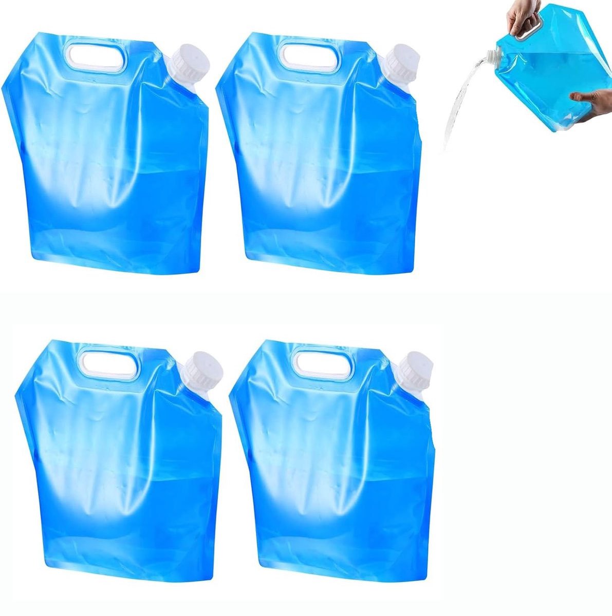 Draagbare Drinkwaterzak voor Noodsituaties - 4 stuks Opvouwbare Waterreservoirs Set - Noodpakket voor thuis - 5 Liter Flexibele Waterjerrycan met Dicht Deksel - waterreservoir voor nood - Outdoor wandeltas - opvouwbare draagtas