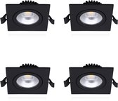 LED Inbouwspots 4 stuks - Downlighters - Inbouw - Slim-fit - Dimbaar - 6W - Zwart - Warm wit (2700K) - Kantelbaar - Sfeerverlichting - Spots - Armatuur