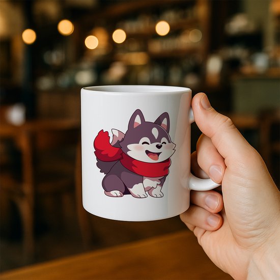 Tasse à café avec un adorable chien Husky heureux – Tasse à café avec un Animaux de dessin animé pour les amoureux des chiens