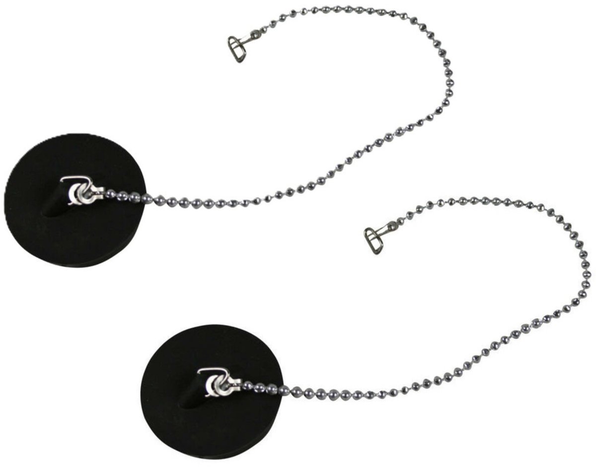 Benson Afvoerstop - 2x - 39 mm / 21 cm - gootsteen dop - gootsteenstopper - met RVS ketting